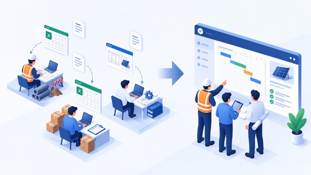 Order-to-project handoff where site, procurement and engineering reconnect the same records